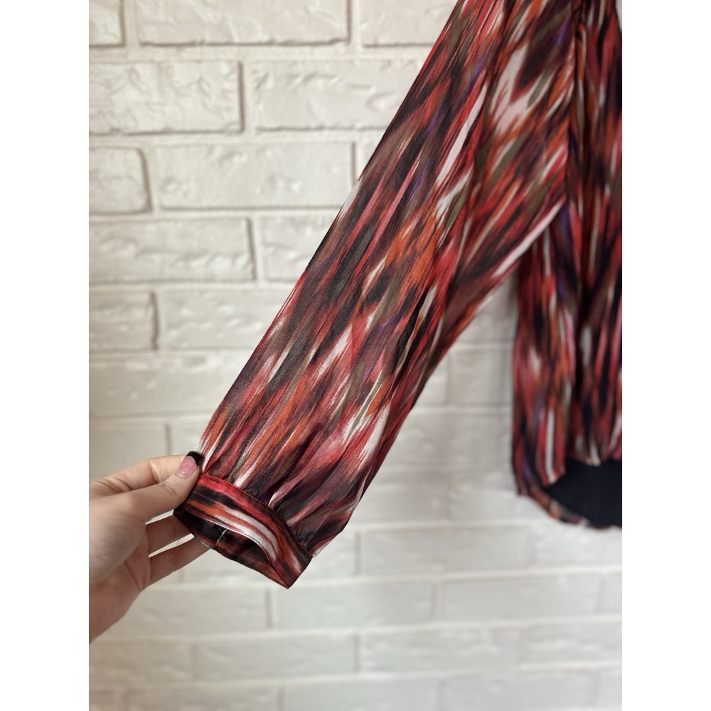 Calvin Klein Women's Multicolor Ikat Print Sheer Chiffon Hi-Low Blouse Medium - Picture 5 of 9